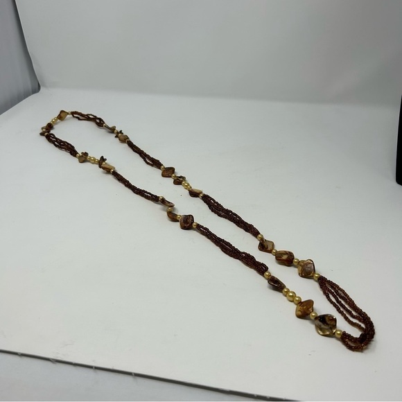 Yellow Amber Color Dyed Mother of Pearl Shell Layered Necklace Seed Beads 22.5" - Picture 9 of 10